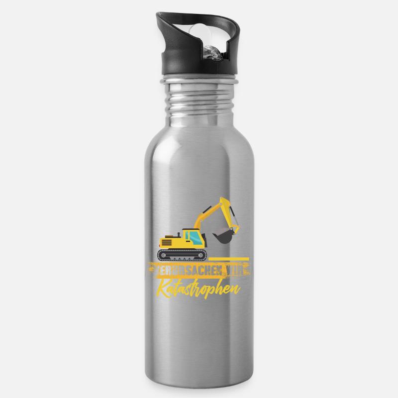 Bagger Graben - Trinkflasche mit integriertem Trinkhalm - Lightsilver