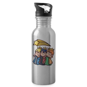 Holy three kings morning land Christmas gift - Water bottle with straw - silver - Right