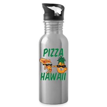 Pizza Hawaii Ananas Schinken Käse Tomate Geschenk - Trinkflasche mit integriertem Trinkhalm - Lightsilver - Rechts