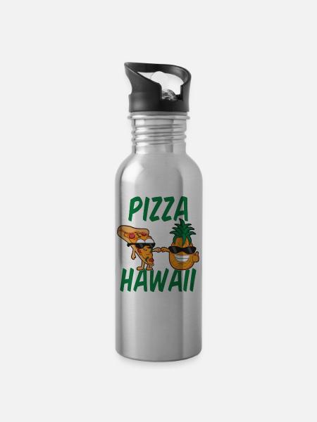 Pizza Hawaii Ananas Schinken Käse Tomate Geschenk - Trinkflasche mit integriertem Trinkhalm - Lightsilver