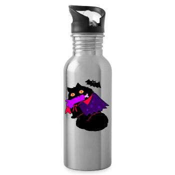 Cat Halloween bat scary gift - Water bottle with straw - silver - Right