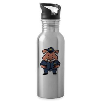 Cadeau de porc d'enfants de porcelet de sécurité de police - Gourde avec paille intégrée - argent clair - Droite