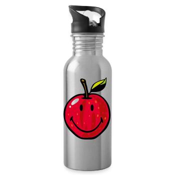 Smiley Red Apple - Water bottle with straw - silver - Right