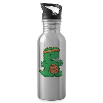 T-Rex Meditation Yoga Dinosaur Sport Gift - Water bottle with straw - silver - Right