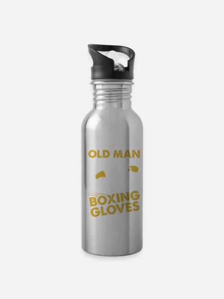 Never Underestimate An Old Man With Boxing Gloves - Water bottle with straw - silver