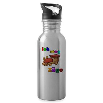 Ich mag Züge - Trinkflasche mit integriertem Trinkhalm - Lightsilver - Rechts