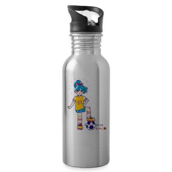 Soccer jersey team girl woman gift - Water bottle with straw - silver - Right