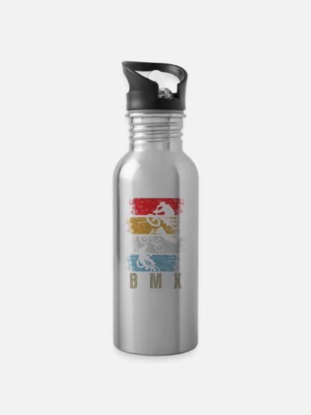 BMX Rad Fahrrad Retro Geschenk - Trinkflasche mit integriertem Trinkhalm - Lightsilver