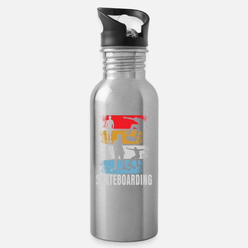 Skateboard Skate Retro Gift - Water bottle with straw - silver