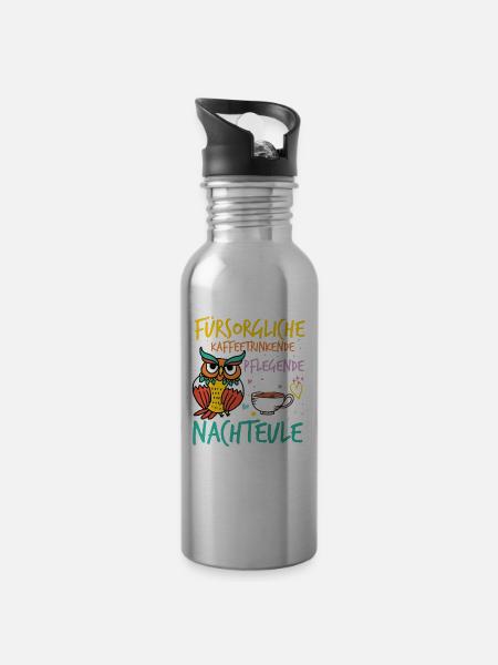Fürsorgliche Pflegende Kaffeetrinkende Nachteule - Trinkflasche mit integriertem Trinkhalm - Lightsilver
