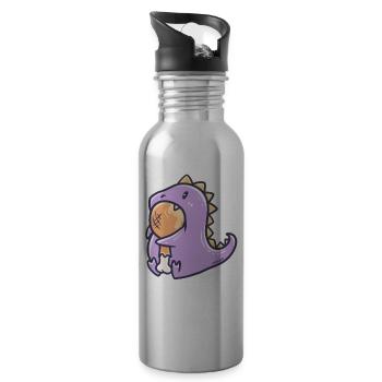 Carnivore dinosaure illustration cadeau - Gourde avec paille intégrée - argent clair - Droite