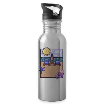 schönes Strandbild im Sommer mit Sonne und Meer - Trinkflasche mit integriertem Trinkhalm - Lightsilver - Rechts