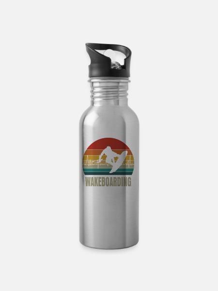 Cadeau de battement de coeur rétro Wakeboard - Gourde avec paille intégrée - argent clair