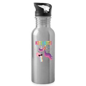 Einhorn Party Alkoholisiert Betrunken - Trinkflasche mit integriertem Trinkhalm - Lightsilver - Rechts