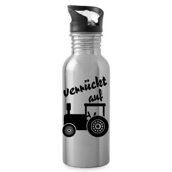 verrückt auf Traktor / Traktor - Trinkflasche mit integriertem Trinkhalm - Lightsilver - Rechts