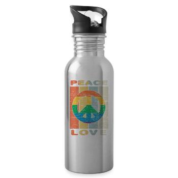 Hippie Peace Love Retro - Trinkflasche mit integriertem Trinkhalm - Lightsilver - Rechts