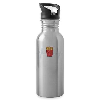 Pommes Frites Pommfritz Fritten Imbiss Fries - Trinkflasche mit integriertem Trinkhalm - Lightsilver - Rechts