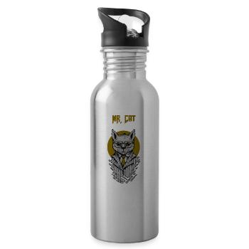 Mr. Cat in Suit with Glasses - Trinkflasche mit integriertem Trinkhalm - Lightsilver - Rechts