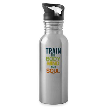 Yoga saying workout body soul spirit - Water bottle with straw - silver - Right
