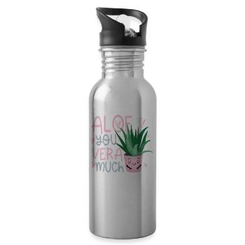 Aloe you vera much Valentinstag Verliebte - Water bottle with straw - silver - Right