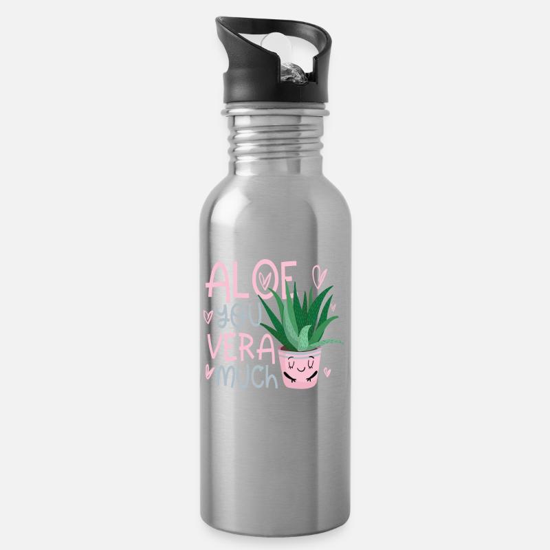 Aloe you vera much Valentinstag Verliebte - Trinkflasche mit integriertem Trinkhalm - Lightsilver