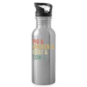 Lustige Vieh - Retro Tierliebhaber-Geschenk - Trinkflasche mit integriertem Trinkhalm - Lightsilver - Rechts
