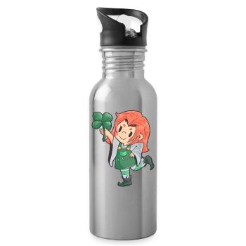 Leprechaun St Patricks Day woman Ireland - Water bottle with straw - silver - Right