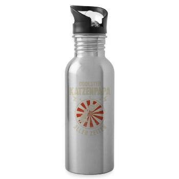 Katzenpapa Katze Papa Vater Vatertag - Trinkflasche mit integriertem Trinkhalm - Lightsilver - Rechts