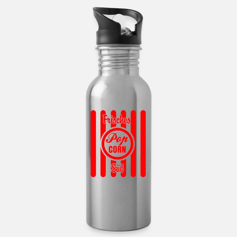 Popcorn Kostüm Fasching Karneval - Trinkflasche mit integriertem Trinkhalm - Lightsilver