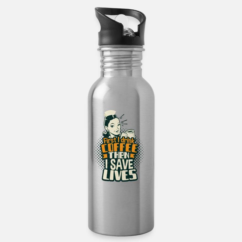 Krankenschwester - Trinkflasche mit integriertem Trinkhalm - Lightsilver