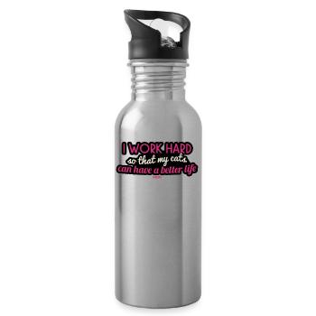 Cat pet meow kitten lion love - Water bottle with straw - silver - Right