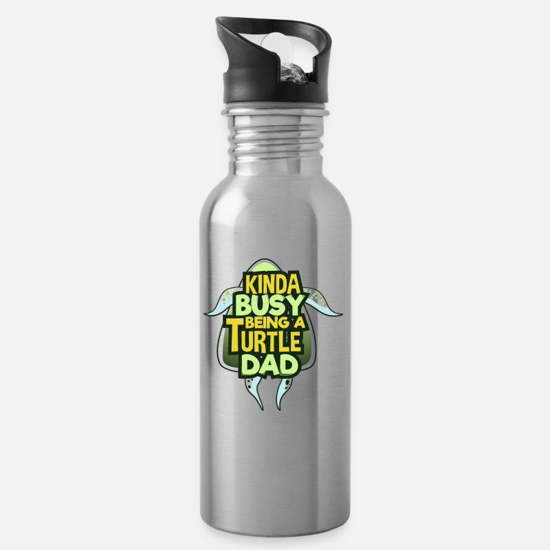 Schildkröten Papa - Trinkflasche mit integriertem Trinkhalm - Lightsilver