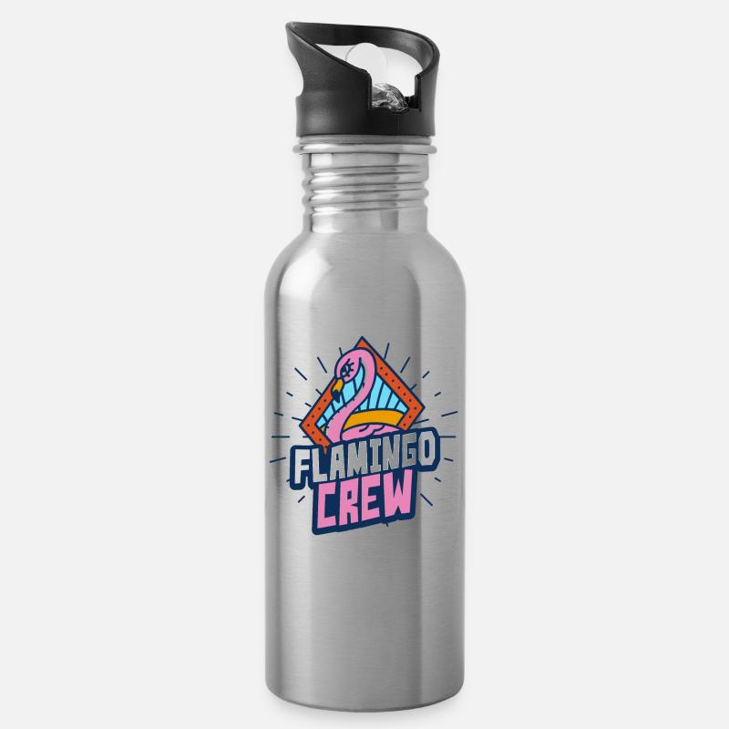 Flamingo Team - Trinkflasche mit integriertem Trinkhalm - Lightsilver