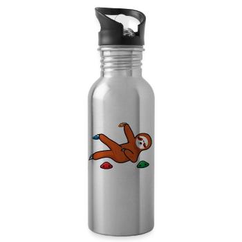 Boulder gift sloth on climber climbing wall - Water bottle with straw - silver - Right