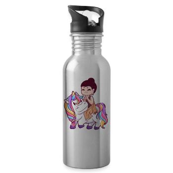 Buddha rides big colorful unicorn - Water bottle with straw - silver - Right