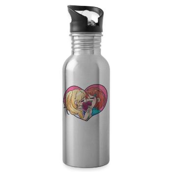 Tag des Kusses LBGT Mädchen Frau Liebe - Trinkflasche mit integriertem Trinkhalm - Lightsilver - Rechts