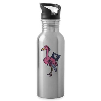 Flamingo drapeau de pirates cadeau de capitaine - Gourde avec paille intégrée - argent clair - Droite