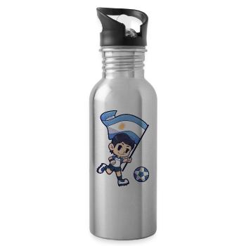 Fußball Argentinien Flagge Junge Kind - Trinkflasche mit integriertem Trinkhalm - Lightsilver - Rechts