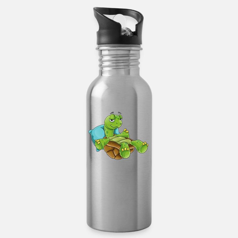 Chillkröte Schildkröte Chillen Turtle Geschenk - Trinkflasche mit integriertem Trinkhalm - Lightsilver