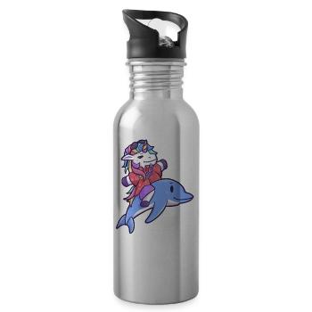Hawaii Einhorn Delfin Urlaub Sommer - Trinkflasche mit integriertem Trinkhalm - Lightsilver - Rechts