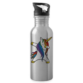 Dabbing Unicorn Einhorn - Trinkflasche mit integriertem Trinkhalm - Lightsilver - Rechts
