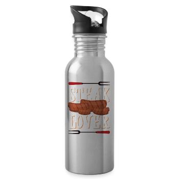 Ich liebe Steak Grillen Fleisch Beef - Trinkflasche mit integriertem Trinkhalm - Lightsilver - Rechts