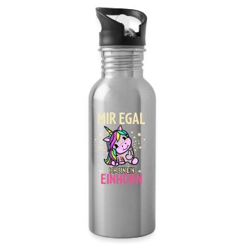Mir Egal Ich Bin Ein Einhorn - Trinkflasche mit integriertem Trinkhalm - Lightsilver - Rechts
