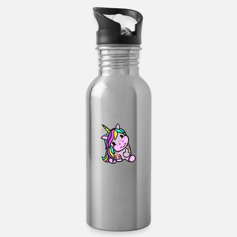 Einhorn Glitzer Aggressiv - Trinkflasche mit integriertem Trinkhalm - Lightsilver