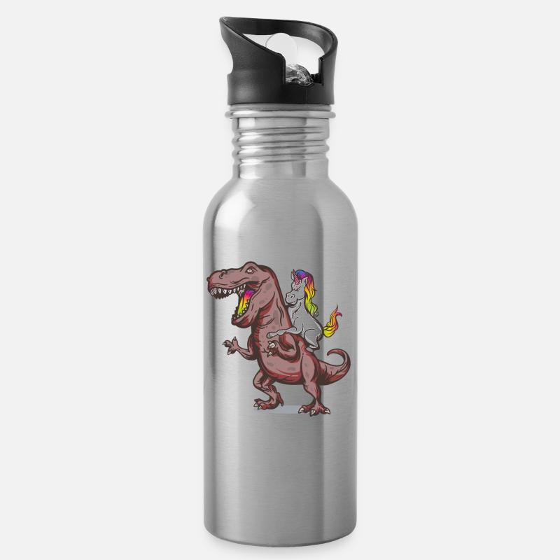 Rex Einhorn Dino - Trinkflasche mit integriertem Trinkhalm - Lightsilver