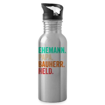 Bauherr Papa Vater Vatertag Bauleiter Hausbau - Trinkflasche mit integriertem Trinkhalm - Lightsilver - Rechts