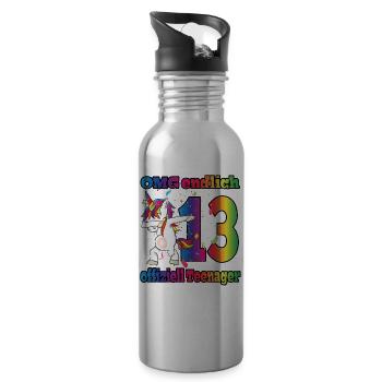 OMG endlich 13! Dabbing Einhorn 13. Geburtstag - Trinkflasche mit integriertem Trinkhalm - Lightsilver - Rechts