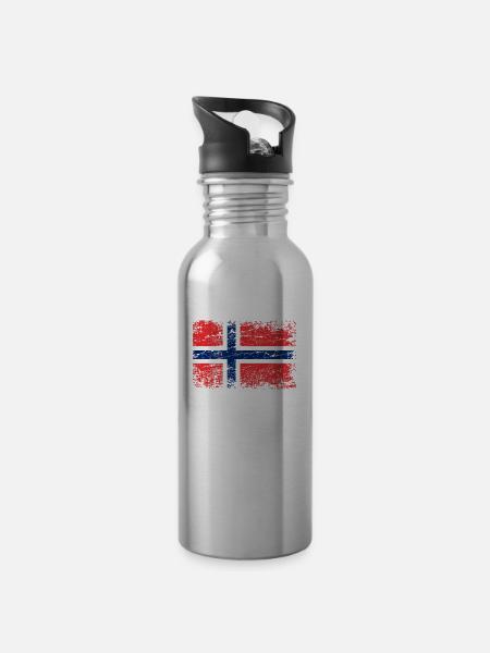 Norwegen norwegisch Flagge Fahne - Trinkflasche mit integriertem Trinkhalm - Lightsilver