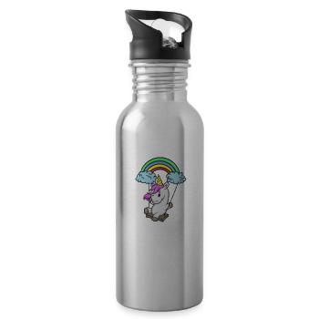Mir Reichts Ich Geh Schaukeln Einhorn - Trinkflasche mit integriertem Trinkhalm - Lightsilver - Rechts