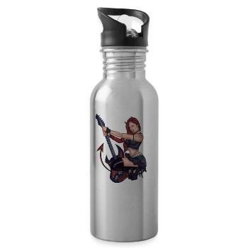 Punk Rock Girl Gitarre Rock Roll - Trinkflasche mit integriertem Trinkhalm - Lightsilver - Rechts